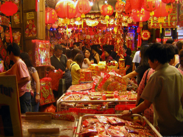 Chiński Nowy Rok, stragan, prezenty, ulica, sklep
